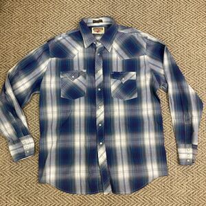 Authentic Western Youngbloods Pearl Snap Shirt Mens L Plaid Long Sleeve